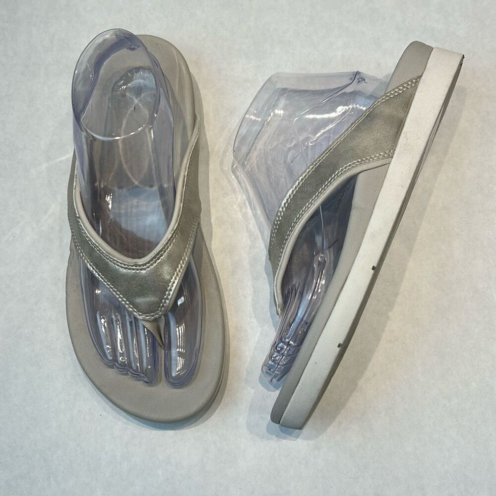 Spenco Revitalign Shoreline Shimmer Silver Flop Flops Sandal Womens Sz 8.5